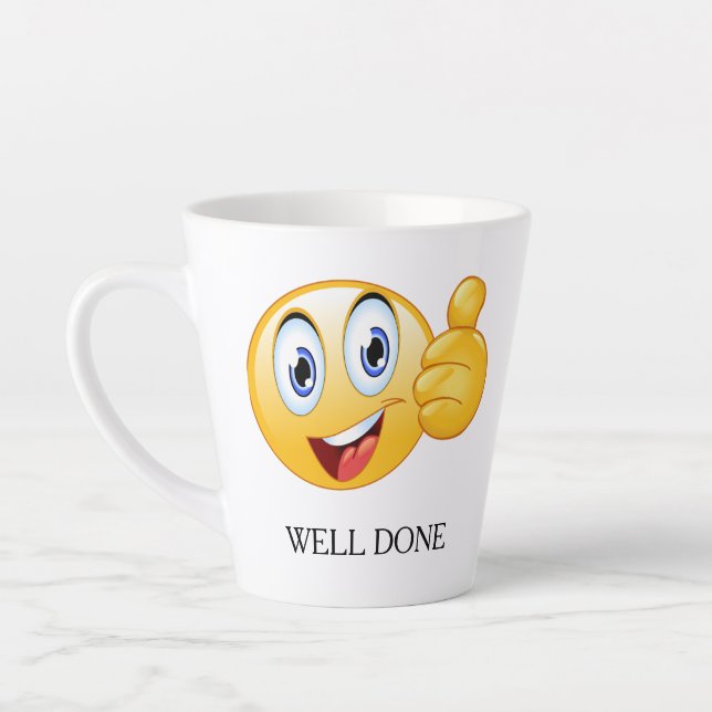 Caneca De Café Latte Emoji Bem Fez Sorrindo Cara Personalizada (Esquerda)