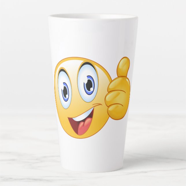 Caneca De Café Latte Emoji de Polegar Para Cima Bem Feito Rosto Feliz S (Frente)