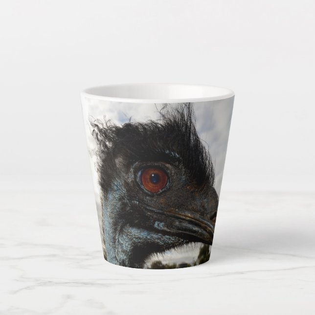 Caneca De Café Latte Emu Com Olhos Brilhantes, (Frente)