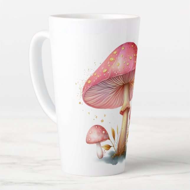 Caneca De Café Latte Encantada Delícia de Cogumelo Rosa Escamudo (Ângulo esquerdo)