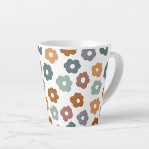 Caneca De Café Latte Encanto Boho Retro Florais Terrosos e Botânico