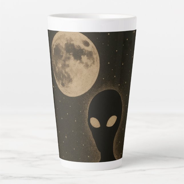 Caneca De Café Latte Encontro de Alienígena Retroativa das canetas (Frente)