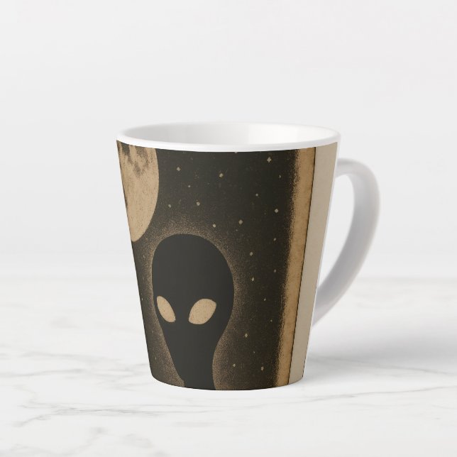Caneca De Café Latte Encontro de Alienígena Retroativa das canetas (Ângulo direito)