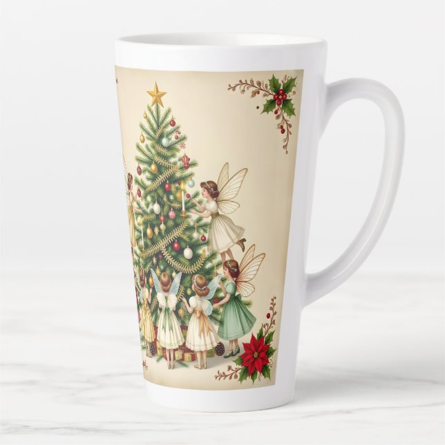 Caneca De Café Latte Encontro de Fadas de Natal Vitoriano (Direita)