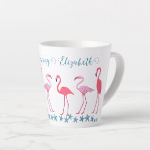 Caneca De Café Latte Encontro de Flamingos e Estrela-do-Mar