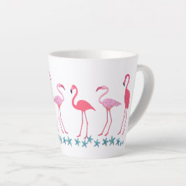 Caneca De Café Latte Encontro de Flamingos e Estrela-do-Mar