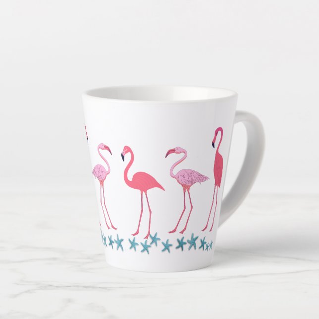 Caneca De Café Latte Encontro de Flamingos e Estrela-do-Mar (Ângulo direito)