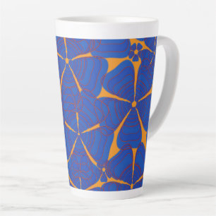 Caneca De Café Latte Energia da Flor 4 Azul com Acentos Vermelhos em La