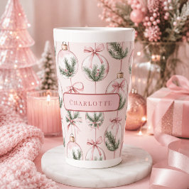 Caneca De Café Latte Enfeite de Natal Rosa Moderno Personalizado