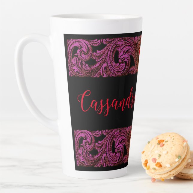 Caneca De Café Latte Enfeite Roxo Gótico Com Coração Personalizado  (In Situ)