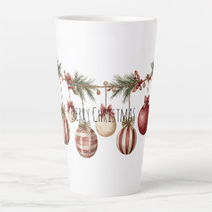 Caneca De Café Latte Enfeites de Natal Vermelho Creme