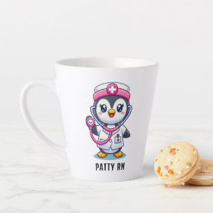 Caneca De Café Latte Enfermeira Pinguim-Rosa-Rosa-Estioscópio Personali