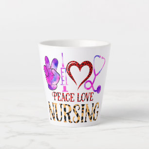 Caneca De Café Latte Enfermeiro de Paz e Amor - Design de Enfermeira Bo