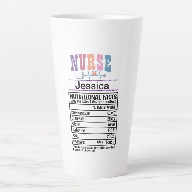 Caneca De Café Latte Enfermeiros Personalizados Fatos Nutricionais Engr (Frente)