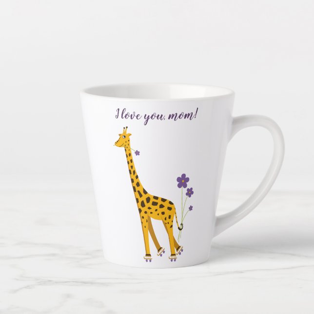 Caneca De Café Latte Engraçada Engraçada Caricatura Girafa Ama Mãe (Direita)