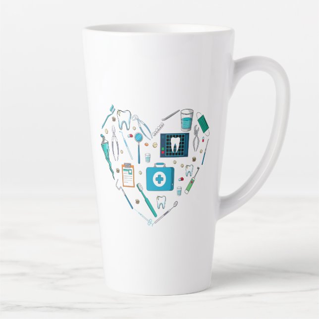 Caneca De Café Latte Engraçado Dentista Dental Tool Heart (Direita)