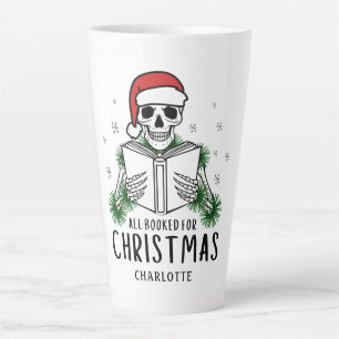 Caneca De Café Latte Engraçado Esqueleto de Leitura de Natal Está Reser