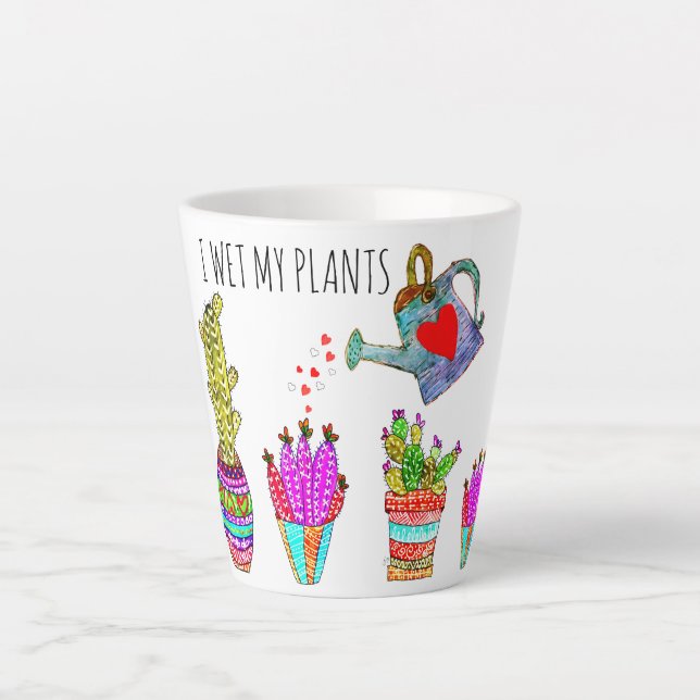 Caneca De Café Latte Engraçado Eu Molhei Meus Cactos De Plantas (Frente)