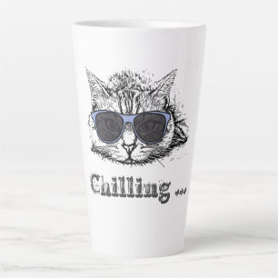 Caneca De Café Latte Engraçado Gato Refrigerado Com Óculos De Sol Bonit