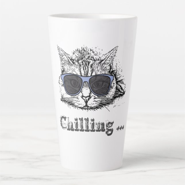 Caneca De Café Latte Engraçado Gato Refrigerado Com Óculos De Sol Bonit (Frente)