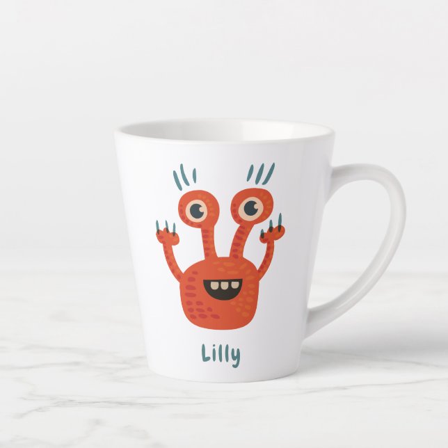 Caneca De Café Latte Engraçado, grande sorriso, nome de monstro bonito (Direita)