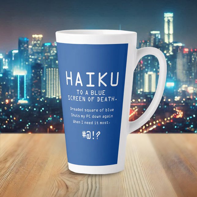 Caneca De Café Latte Engraçado Haiku na tela azul da morte (Haiku to a Blue Screen of Death Tall Latte Mug Cover Photo)