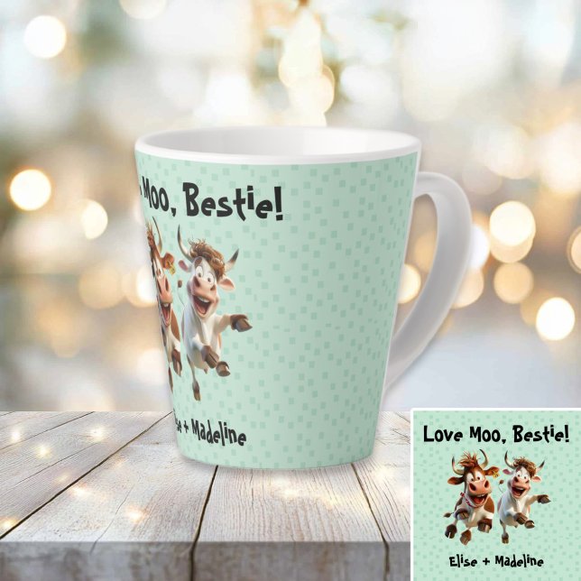 Caneca De Café Latte Engraçado "Love Moo Bestie" Personalizado Melhor A (Funny “Love Moo Bestie” Personalized Best Friends Latte Mug)