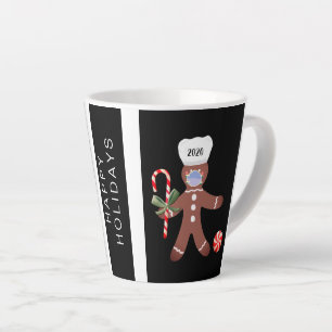 Caneca De Café Latte Engraçado Natal 2020 Gingerbread Man In Face Mask