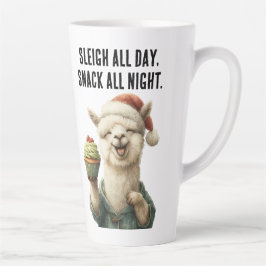 Caneca De Café Latte Engraçado Natal Llama - Sleigh e Snack