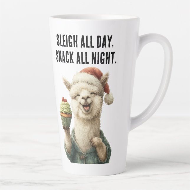 Caneca De Café Latte Engraçado Natal Llama - Sleigh e Snack (Direita)