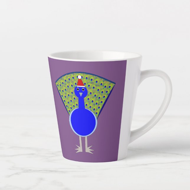 Caneca De Café Latte Engraçado Peacock de Natal (Direita)