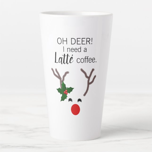 Caneca De Café Latte Engraçado Reindeer Moderno de Natal (Frente)