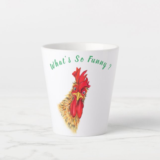 Caneca De Café Latte Engraçado Rooster Latte Mug - Texto Personalizado (Frente)