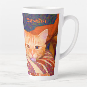 Caneca De Café Latte Engraçado Tabby Cat Laranja Brito