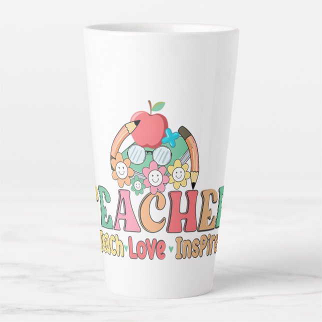 Caneca De Café Latte Ensino ・ Amor ・ Inspiração - Celebração do Educado (Frente)
