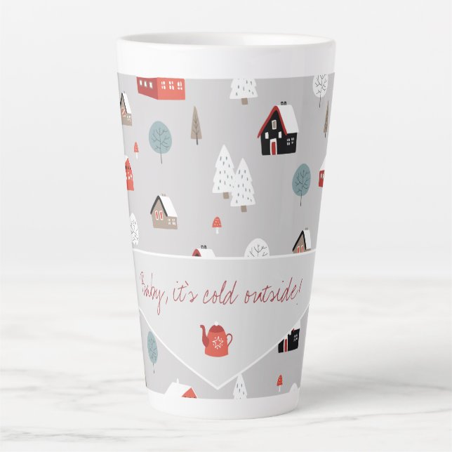 Caneca De Café Latte Escandinávia — Espetáculo de inverno nórdico (Frente)