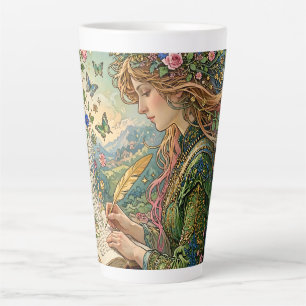 Caneca De Café Latte Escrevendo o Mundo Art Nouveau