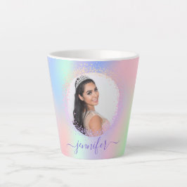 Caneca De Café Latte Escrito holográfico com o nome púrpura cor-de-rosa