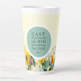 Caneca De Café Latte Escritura Floral 1 Peter 5:7 Latte Mug