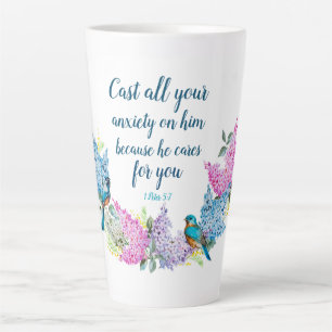 Caneca De Café Latte Escritura Floral Moderna 1 Peter 5:7 Coffee Mug