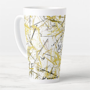 Caneca De Café Latte Escrivores de abstrato - Mostarda e Castanha