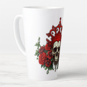 Caneca De Café Latte Escuridão real, coração gótico e crânio.