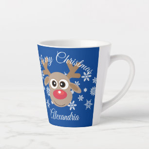 Caneca De Café Latte Escuro de Reindeer Cute de Natal Tipo Floco de Nev
