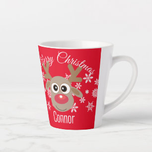 Caneca De Café Latte Escuro de Reindeer Cute de Natal Tipo Floco de Nev