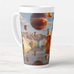 Caneca De Café Latte Esferas e Cubos Flutuantes Surrealistas