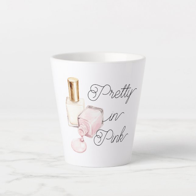 Caneca De Café Latte Esmalte Branco Pretty in Pink (Frente)