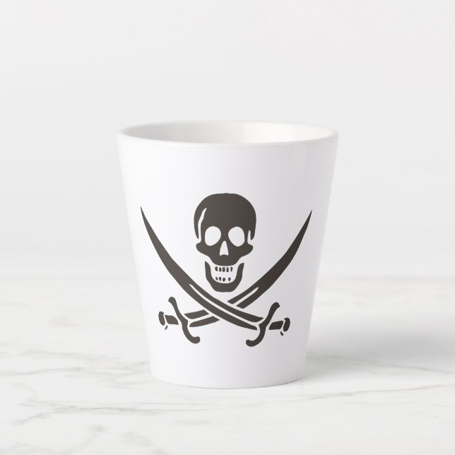 Caneca De Café Latte Espadas de crânio de obsidiana Bandeira pirata de  (Frente)