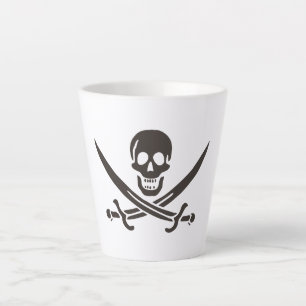 Caneca De Café Latte Espadas do Crânio Obsidiana Bandeira pirata de Cal