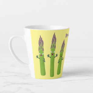 Caneca De Café Latte Espargos lindos cantando cartoon de trio vegetal