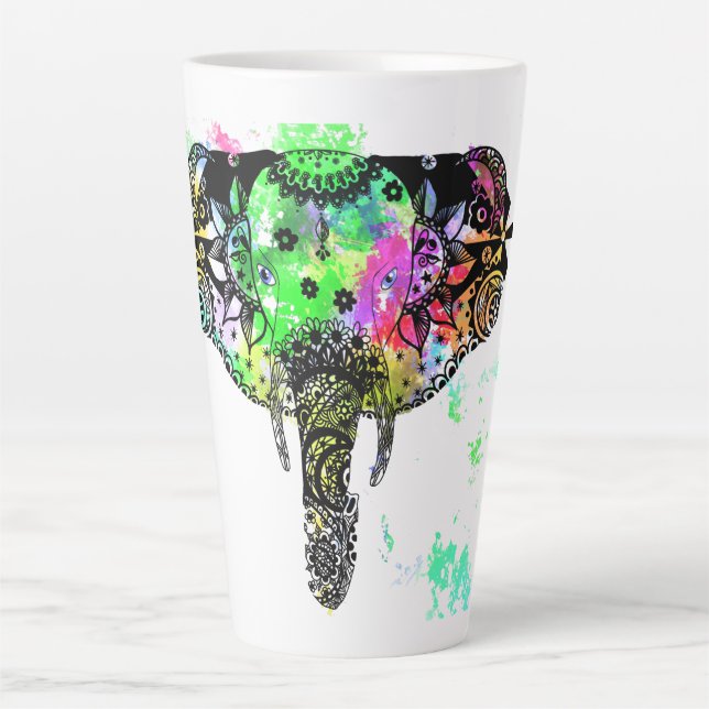 Caneca De Café Latte Espelho de tinta do arco-íris de mandala moderna (Frente)